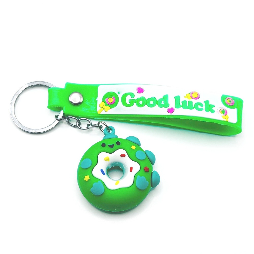 Dino Donut Keychain Unisex OS Green Good Luck Silicone Strap Charm